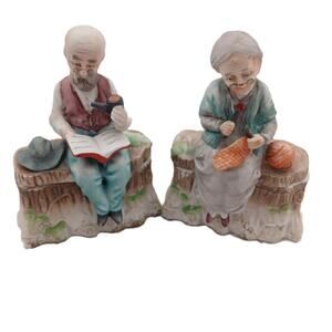 VTG Norleans Japan Old Couple Box Figurines – Grandpa Reading & Grandma Knitting